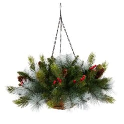 24" Holiday Pre-Lit (30 LED Lights) Pine And Berries Hanging Basket" -Artificial Trees Store artificial 24 holiday pre lit 30 led lights pine and berries hanging basket nearly natural 564919