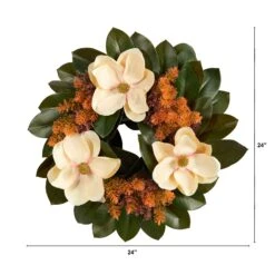 24” Magnolia Artificial Wreath -Artificial Trees Store artificial 24 magnolia artificial wreath nearly natural 352561