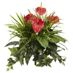 24” Mixed Anthurium Artificial Plant (Set Of 2)