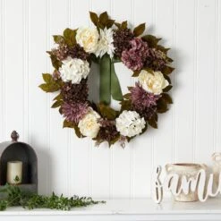 24” Artificial Peony, Dahlia And Hydrangea Wreath -Artificial Trees Store artificial 24 peony dahlia and hydrangea artificial wreath nearly natural 262904