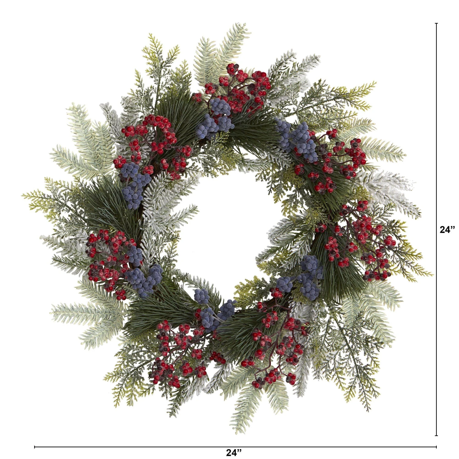 24” Pine And Cedar Artificial Wreath With Berries 3 24” Pine And Cedar Artificial Wreath With Berries - Image 3
