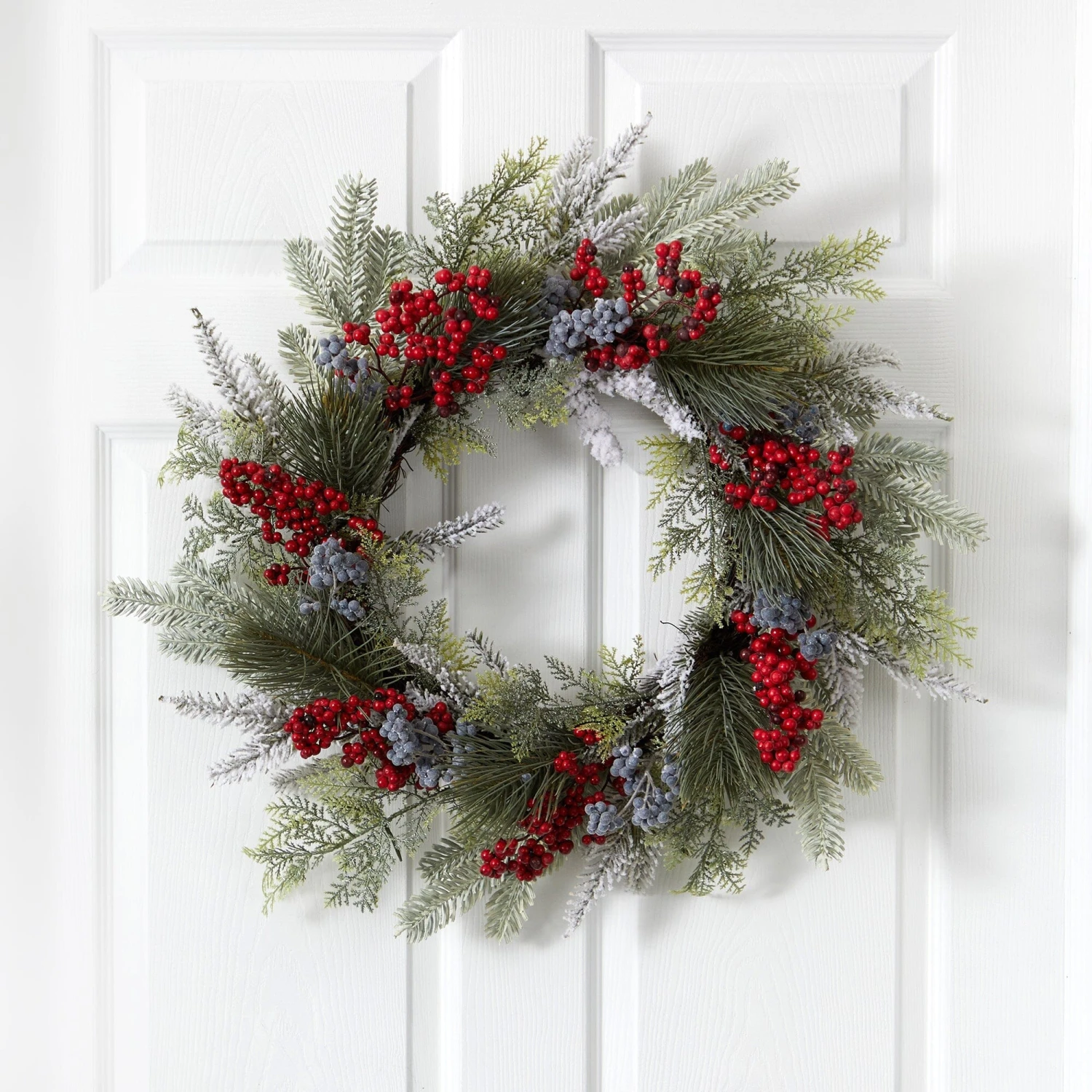 24” Pine And Cedar Artificial Wreath With Berries 2 24” Pine And Cedar Artificial Wreath With Berries - Image 2