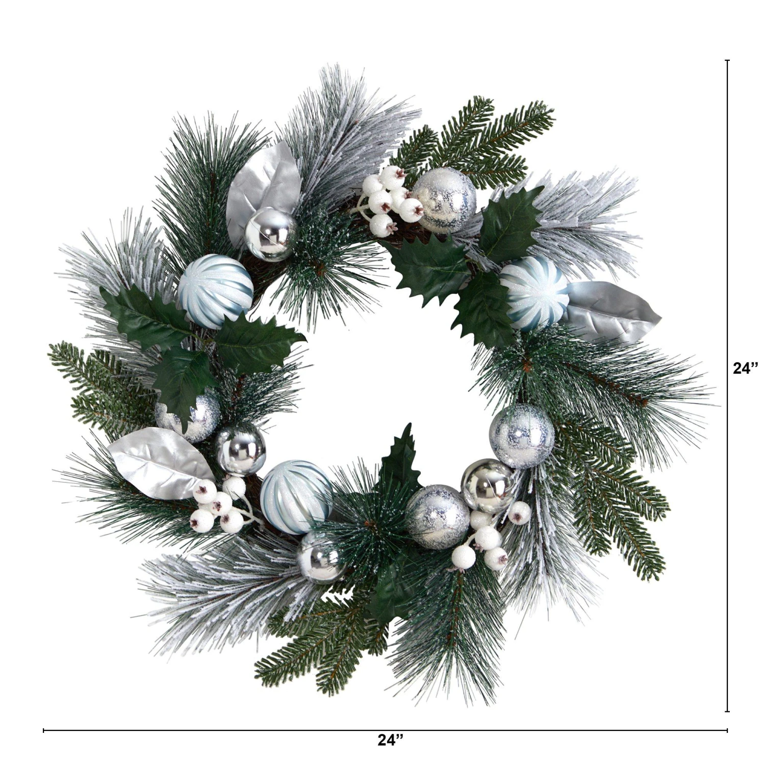 24” Pinecones And Berries Christmas Artificial Wreath With Silver Ornaments 2 24” Pinecones And Berries Christmas Artificial Wreath With Silver Ornaments - Image 2