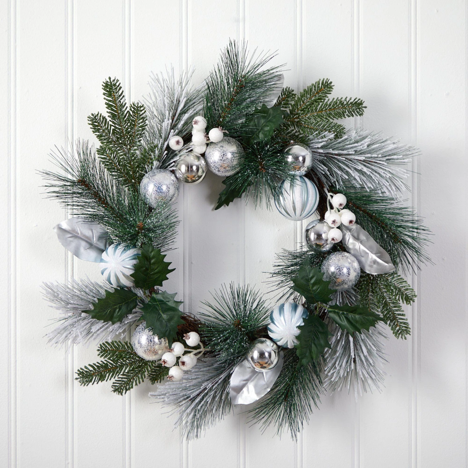24” Pinecones And Berries Christmas Artificial Wreath With Silver Ornaments 3 24” Pinecones And Berries Christmas Artificial Wreath With Silver Ornaments - Image 3