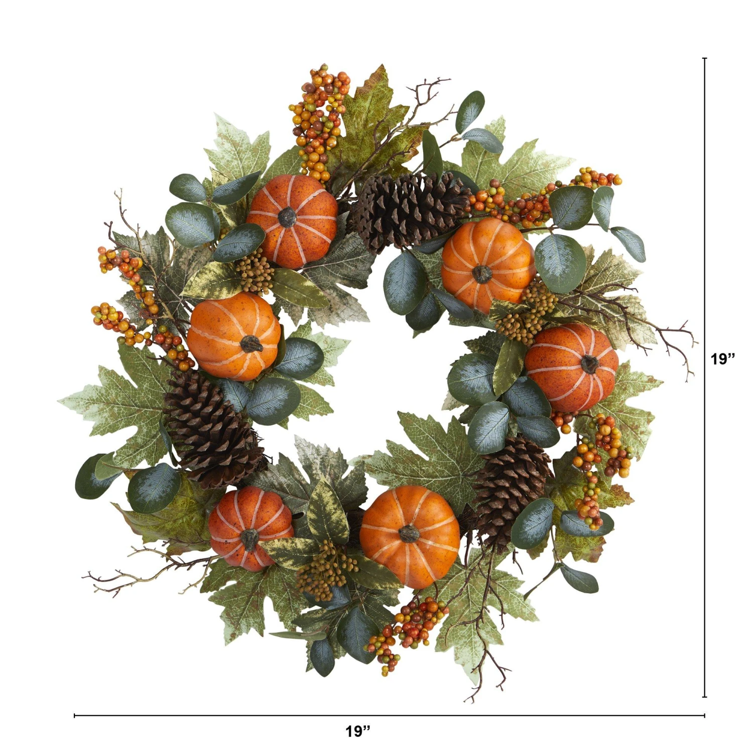 24” Pumpkins, Pine Cones And Berries Fall Artificial Wreath 3 24” Pumpkins, Pine Cones And Berries Fall Artificial Wreath - Image 3