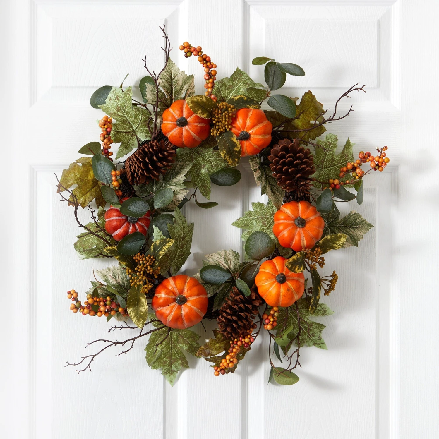 24” Pumpkins, Pine Cones And Berries Fall Artificial Wreath 2 24” Pumpkins, Pine Cones And Berries Fall Artificial Wreath - Image 2