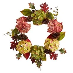 25” Autumn Hydrangea And Pinecones Fall Artificial Wreath