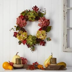 25” Autumn Hydrangea And Pinecones Fall Artificial Wreath -Artificial Trees Store artificial 25 autumn hydrangea and pinecones fall artificial wreath nearly natural 828152