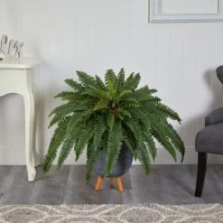 2.5’ Boston Fern Artificial Plant In Gray Planter With Stand -Artificial Trees Store artificial 25 boston fern artificial plant in gray planter with stand nearly natural 270207