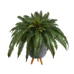 2.5’ Boston Fern Artificial Plant In Gray Planter With Stand