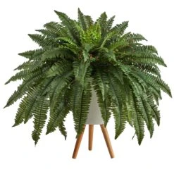 2.5’ Boston Fern Artificial Plant In White Planter With Legs
