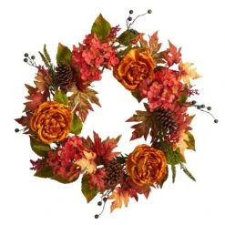 25” Fall Ranunculus, Hydrangea And Berries Autumn Artificial Wreath