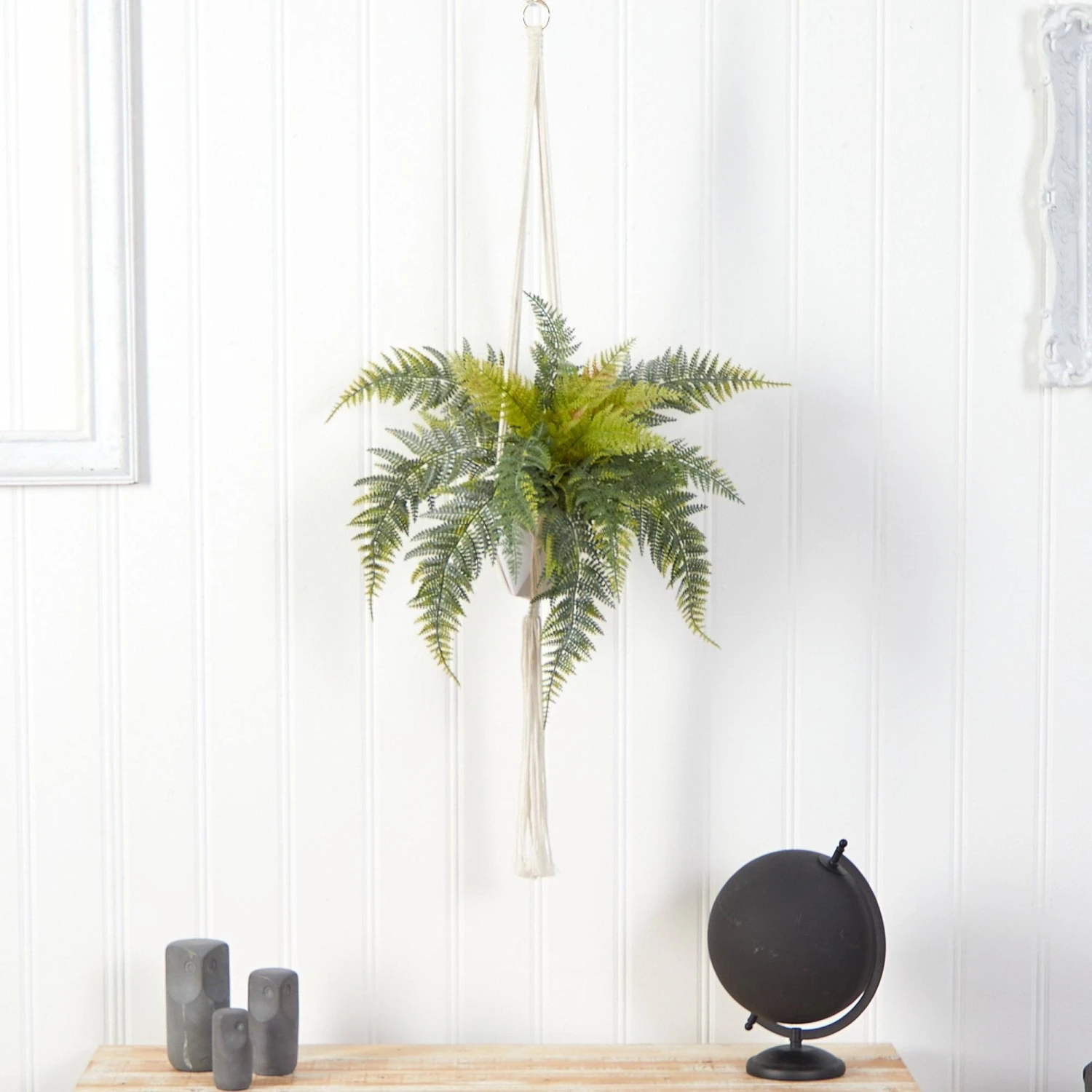 25” Fern Hanging Artificial Plant In Decorative Basket 3 25” Fern Hanging Artificial Plant In Decorative Basket - Image 3