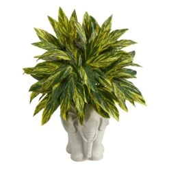 25” Tradescantia Artificial Plant In White Elephant Shaped Planter (Real Touch)
