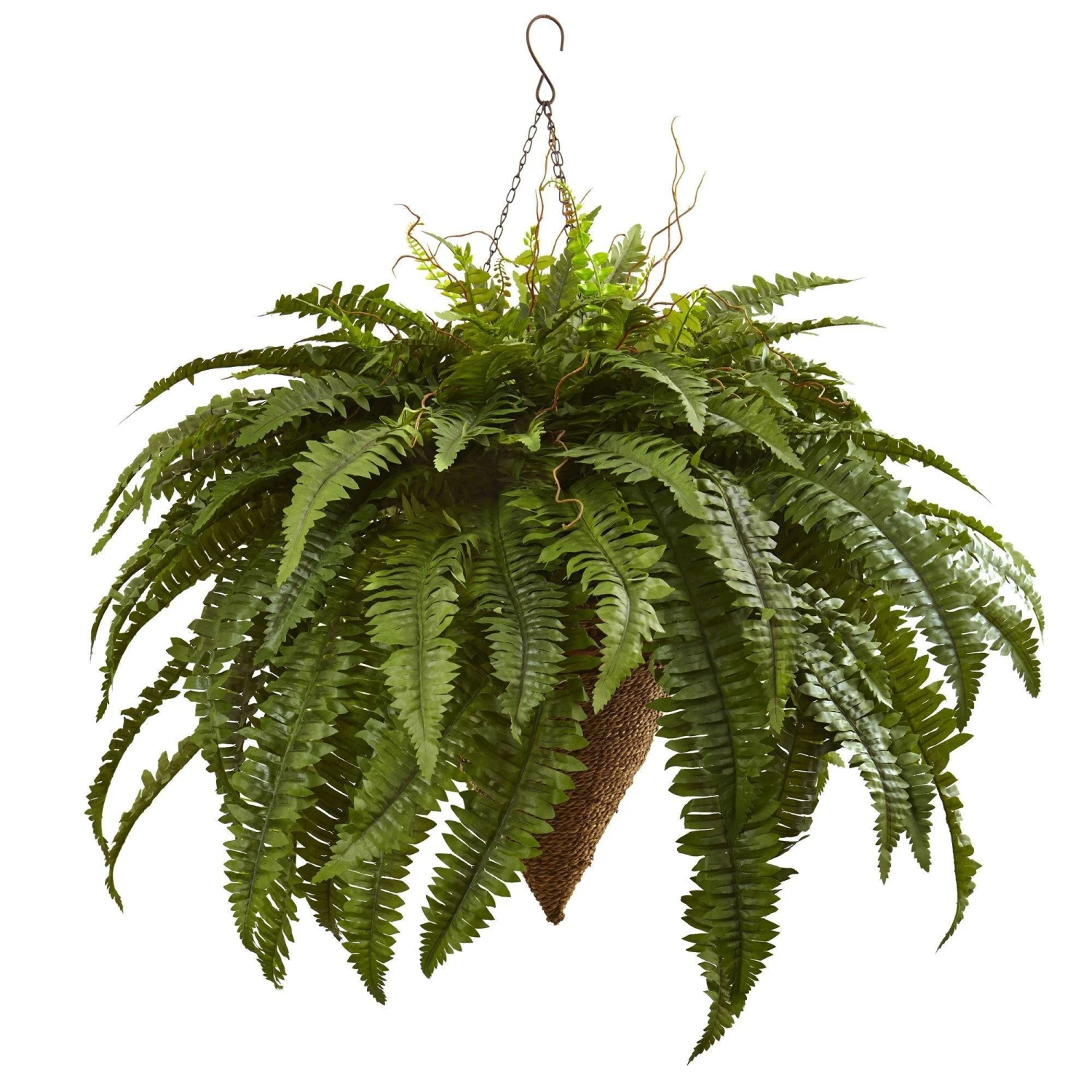 26" Artificial Giant Boston Fern With Cone Hanging Basket" 1 26" Artificial Giant Boston Fern With Cone Hanging Basket"