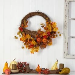 26” Autumn Artificial Cornucopia Fall Wreath -Artificial Trees Store artificial 26 autumn artificial cornucopia fall wreath nearly natural 398786