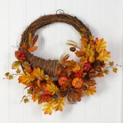 26” Autumn Artificial Cornucopia Fall Wreath -Artificial Trees Store artificial 26 autumn artificial cornucopia fall wreath nearly natural 879308