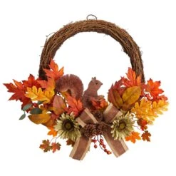 26” Fall Harvest Artificial Autumn Wreath With Twig Base And Bunny