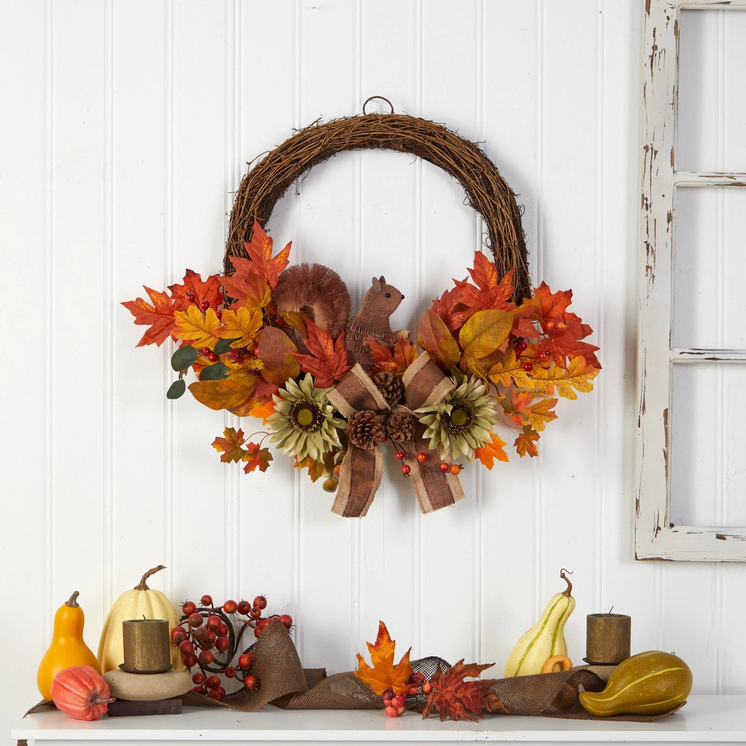 26” Fall Harvest Artificial Autumn Wreath With Twig Base And Bunny 4 26” Fall Harvest Artificial Autumn Wreath With Twig Base And Bunny - Image 4