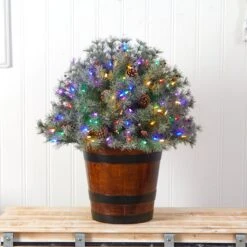 26” Flocked Shrub With Pinecones, 150 Multicolored LED Lights And 280 Branches In Planter 10 26” Flocked Shrub With Pinecones, 150 Multicolored LED Lights And 280 Branches In Planter -Artificial Trees Store artificial 26 flocked shrub with pinecones 150 multicolored led lights and 280 branches in planter nearly natural 590221