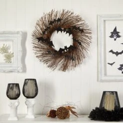 26" Halloween Bats Twig Wreath" -Artificial Trees Store artificial 26 halloween bats twig wreath nearly natural 937282