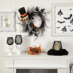 26" Halloween Dapper Skeleton Wreath" 7 26" Halloween Dapper Skeleton Wreath" -Artificial Trees Store artificial 26 halloween dapper skeleton wreath nearly natural 149645