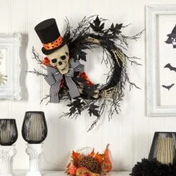 26" Halloween Dapper Skeleton Wreath" 6 26" Halloween Dapper Skeleton Wreath" -Artificial Trees Store artificial 26 halloween dapper skeleton wreath nearly natural 784722