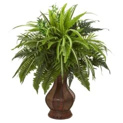 26” Mixed Greens And Fern Artificial Plant In Decorative Planter