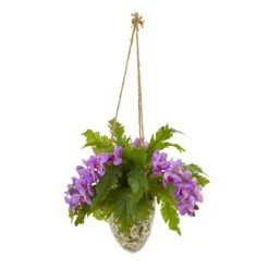26” Phalaenopsis Orchid And Fern Plant In Hanging Vase -Artificial Trees Store artificial 26 phalaenopsis orchid and fern plant in hanging vase nearly natural purple 630483