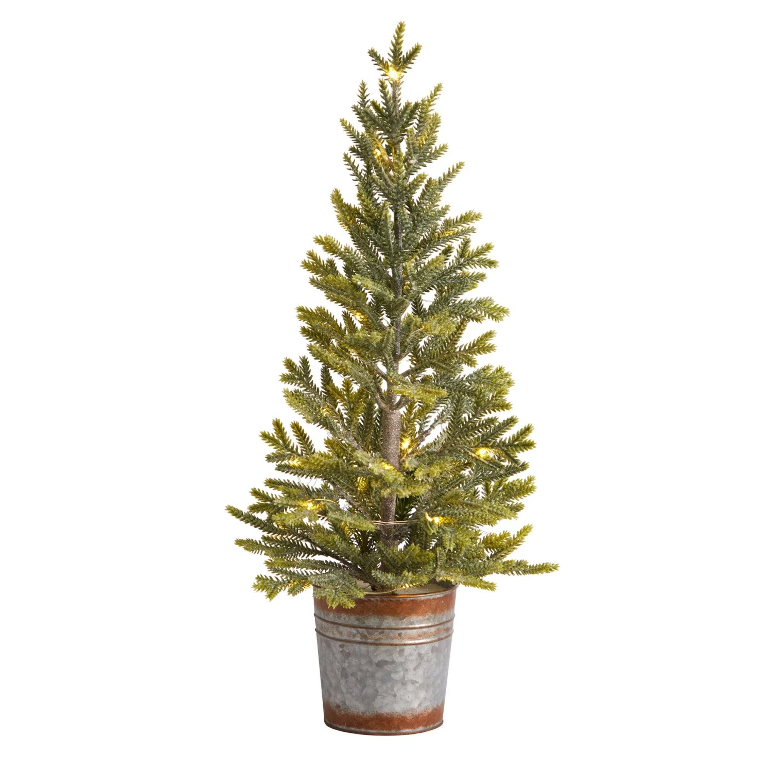 26” Pine “Natural Look” Artificial Christmas Tree With 35 Warm White Lights In Rustic Metal Planter 1 26” Pine “Natural Look” Artificial Christmas Tree With 35 Warm White Lights In Rustic Metal Planter