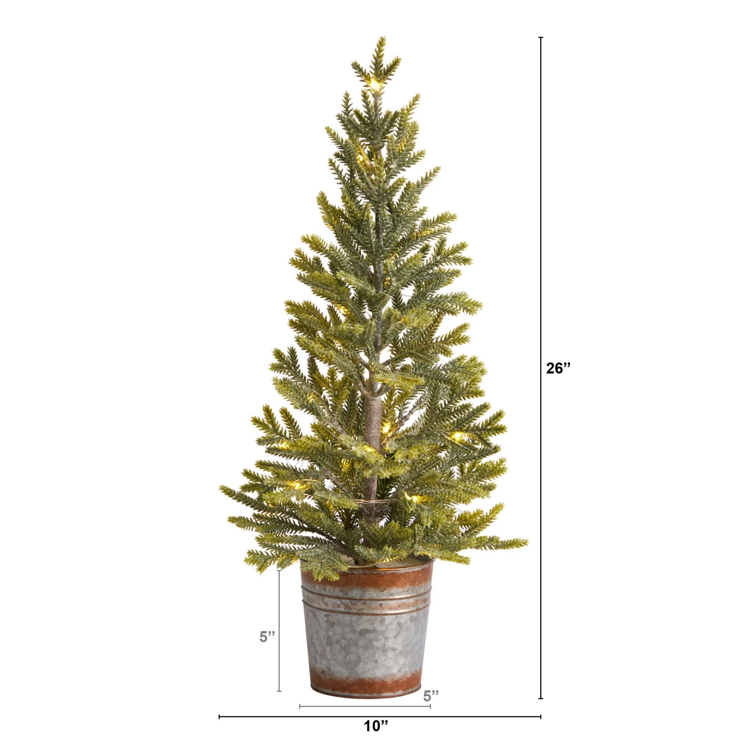26” Pine “Natural Look” Artificial Christmas Tree With 35 Warm White Lights In Rustic Metal Planter 2 26” Pine “Natural Look” Artificial Christmas Tree With 35 Warm White Lights In Rustic Metal Planter - Image 2