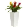 26” Triple Bromeliad Plant In White Tower Planter