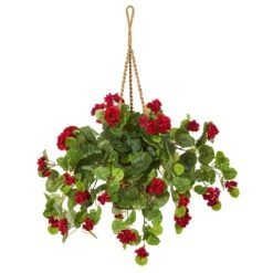 27” Geranium Artificial Plant In Hanging Basket