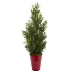 27” Mini Cedar Artificial Pine Tree In Decorative Planter (Indoor/Outdoor)
