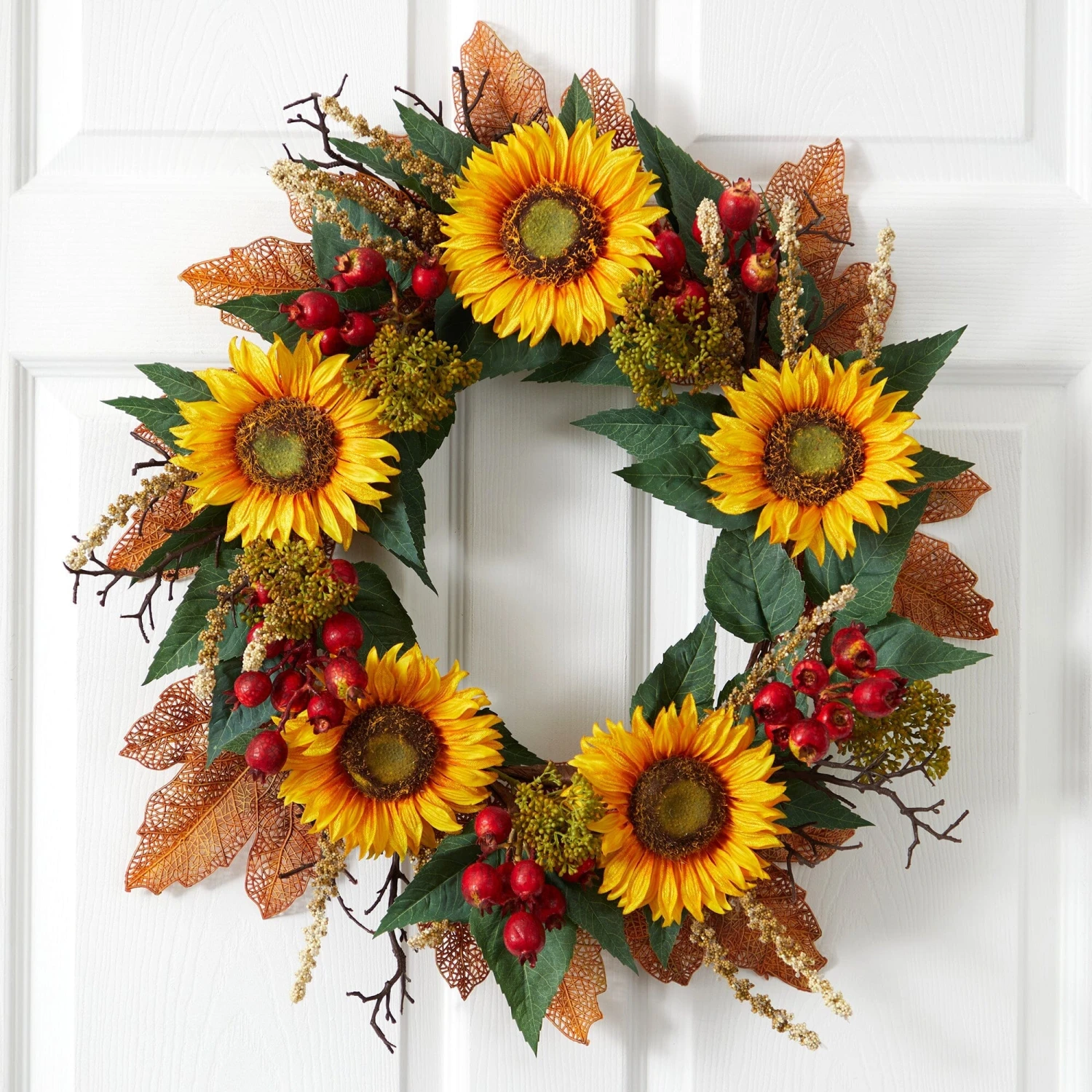 27” Sunflower Berry Artificial Wreath 2 27” Sunflower Berry Artificial Wreath - Image 2