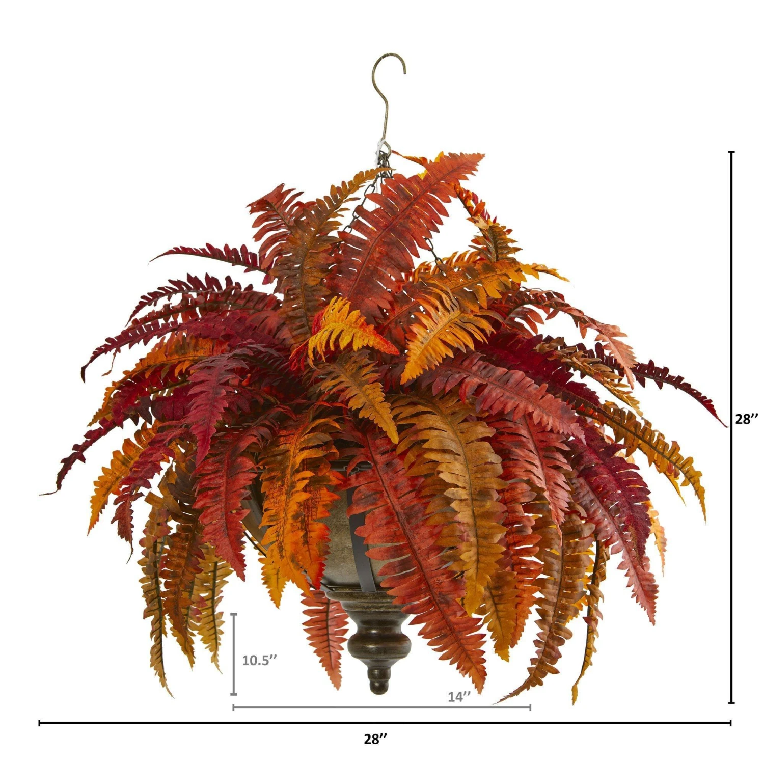 28” Autumn Boston Fern Artificial Plant In Hanging Metal Bowl 2 28” Autumn Boston Fern Artificial Plant In Hanging Metal Bowl - Image 2