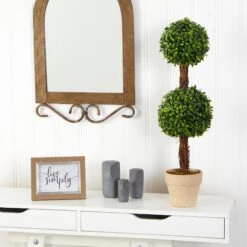 28” Boxwood Double Ball Topiary Artificial Tree (Indoor/Outdoor) -Artificial Trees Store artificial 28 boxwood double ball topiary artificial tree indooroutdoor nearly natural 333611