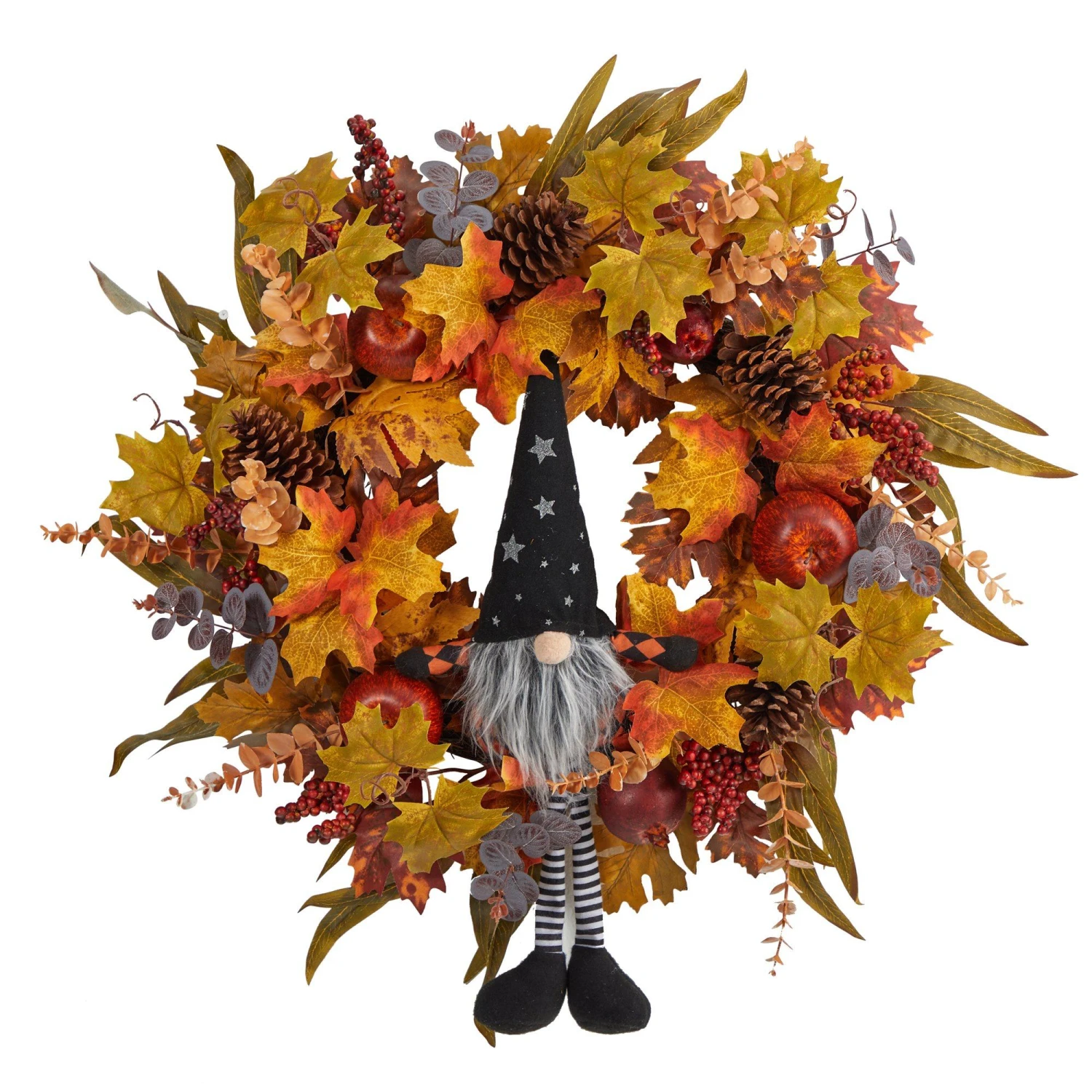 28" Harvest Fall Gnome Artificial Autumn Wreath" 1 28" Harvest Fall Gnome Artificial Autumn Wreath"