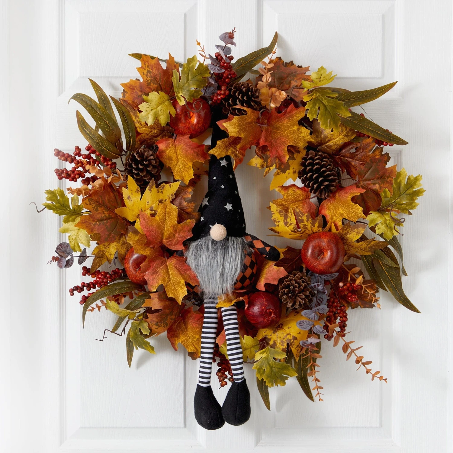 28" Harvest Fall Gnome Artificial Autumn Wreath" 2 28" Harvest Fall Gnome Artificial Autumn Wreath" - Image 2