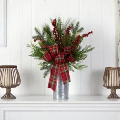 28” Holiday Winter Greenery, Berries And Plaid Bow Artificial Christmas Arrangement Home Décor 6 28” Holiday Winter Greenery, Berries And Plaid Bow Artificial Christmas Arrangement Home Décor -Artificial Trees Store artificial 28 holiday winter greenery berries and plaid bow artificial christmas arrangement home decor nearly natural 808764