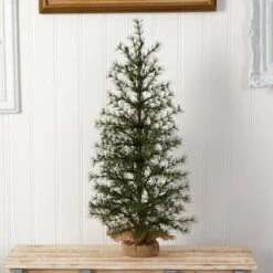 3’ Artificial Christmas Tree With 50 Clear LED Lights Set In A Burlap Base -Artificial Trees Store artificial 3 artificial christmas tree with 50 clear led lights set in a burlap base nearly natural 507455