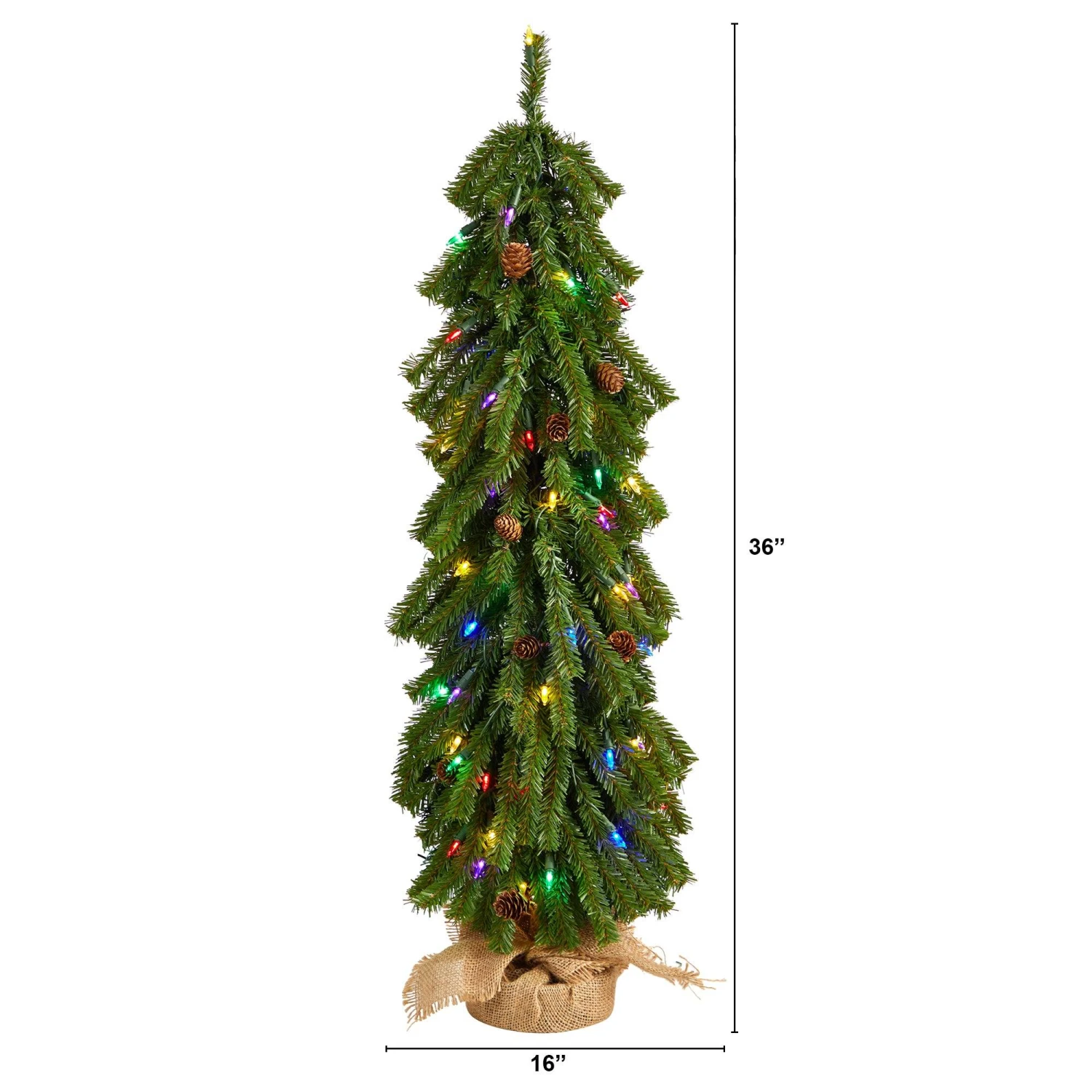 3’ Artificial Christmas Tree With Pinecones And 50 Multicolored Lights Set In A Burlap Base 2 3’ Artificial Christmas Tree With Pinecones And 50 Multicolored Lights Set In A Burlap Base - Image 2