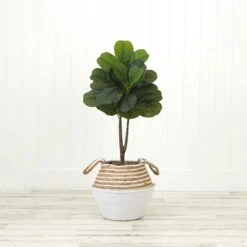 3' Artificial Fiddle Leaf Fig Tree With Handmade Cotton & Jute Woven Basket DIY Kit 21 3' Artificial Fiddle Leaf Fig Tree With Handmade Cotton & Jute Woven Basket DIY Kit -Artificial Trees Store artificial 3 artificial fiddle leaf fig tree with handmade cotton jute woven basket diy kit nearly natural white neutral jute 234444