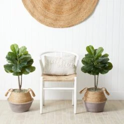 3’ Artificial Fiddle Leaf Fig Tree With Handmade Cotton & Jute Woven Planter DIY Kit - Set Of 2 -Artificial Trees Store artificial 3 artificial fiddle leaf fig tree with handmade cotton jute woven planter diy kit set of 2 nearly natural 869929