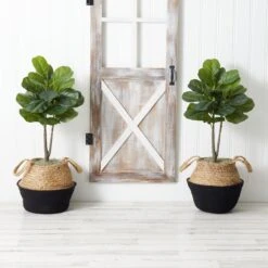 3’ Artificial Fiddle Leaf Fig Tree With Handmade Cotton & Jute Woven Planter DIY Kit - Set Of 2 -Artificial Trees Store artificial 3 artificial fiddle leaf fig tree with handmade cotton jute woven planter diy kit set of 2 nearly natural black 888063