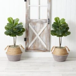 3’ Artificial Fiddle Leaf Fig Tree With Handmade Cotton & Jute Woven Planter DIY Kit - Set Of 2 -Artificial Trees Store artificial 3 artificial fiddle leaf fig tree with handmade cotton jute woven planter diy kit set of 2 nearly natural gray 297807