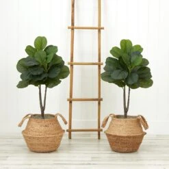 3’ Artificial Fiddle Leaf Fig Tree With Handmade Cotton & Jute Woven Planter DIY Kit - Set Of 2 -Artificial Trees Store artificial 3 artificial fiddle leaf fig tree with handmade cotton jute woven planter diy kit set of 2 nearly natural neutral jute 293471