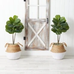 3’ Artificial Fiddle Leaf Fig Tree With Handmade Cotton & Jute Woven Planter DIY Kit - Set Of 2 -Artificial Trees Store artificial 3 artificial fiddle leaf fig tree with handmade cotton jute woven planter diy kit set of 2 nearly natural white 636227