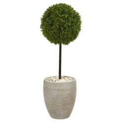 3’ Boxwood Ball Topiary Artificial Tree In Oval Planter UV Resistant (Indoor/Outdoor)