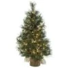 3’ Christmas Tree W/Clear Lights, Frosted Tips, Pine Cones & Burlap Bag